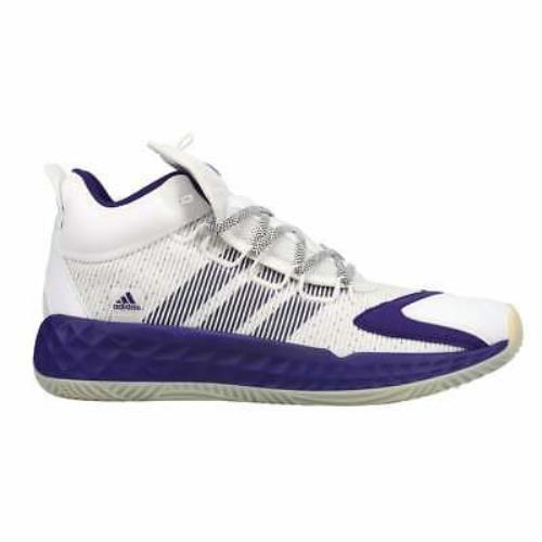 purple and white adidas basketball shoes