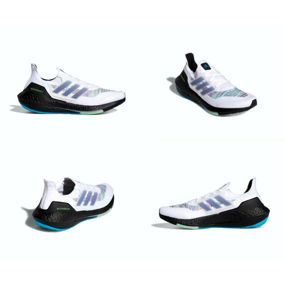 Adidas Ultraboost 21 White Black Green Running Shoes Men Size 9 US GZ3194