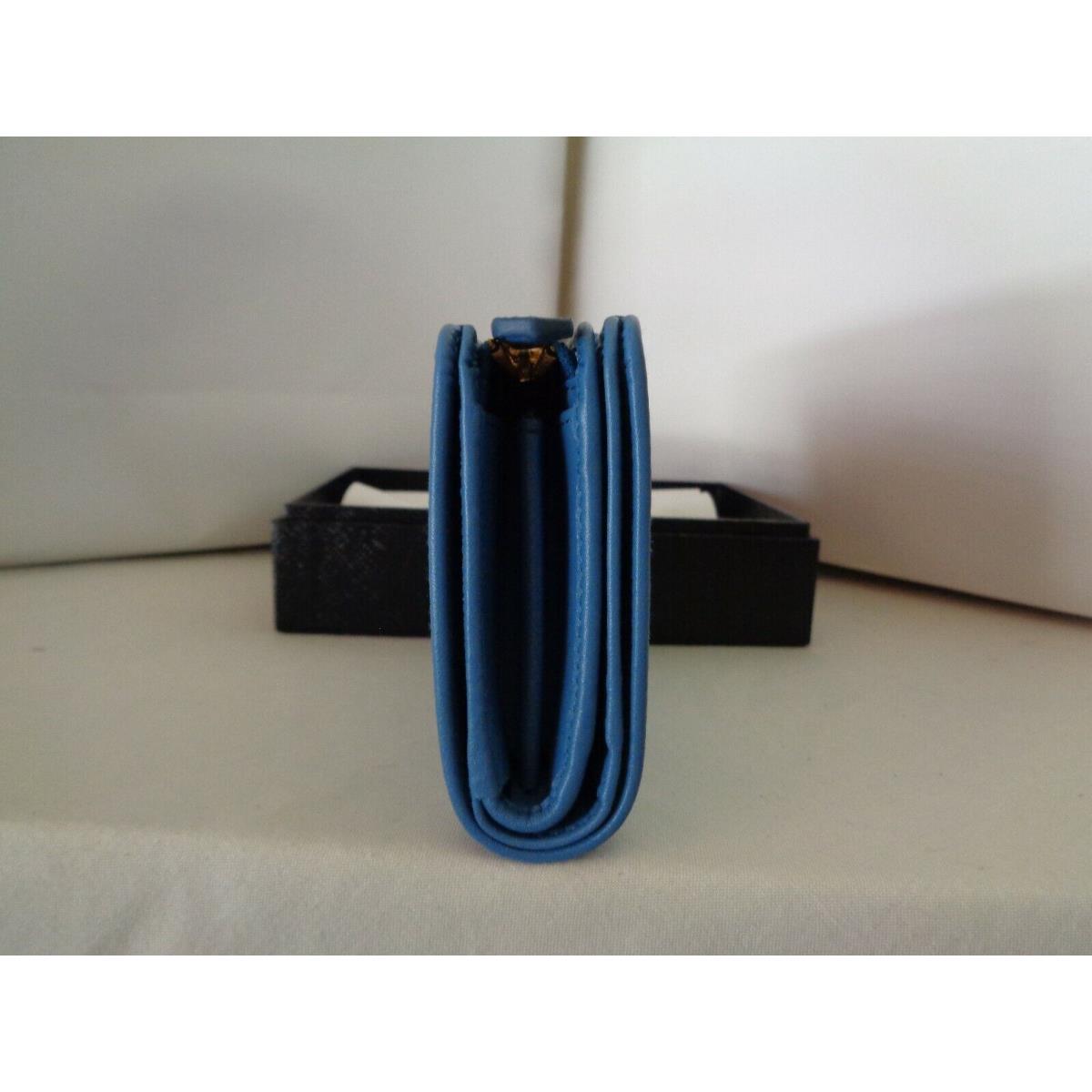 Prada Medium Mare Blue Vitello Leather Coin Wallet Bow Tie 1ML225 Box