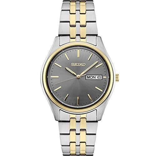 Seiko Essentials SUR432 Two Tone Stainless Steel Day Date Quartz Men`s Watch