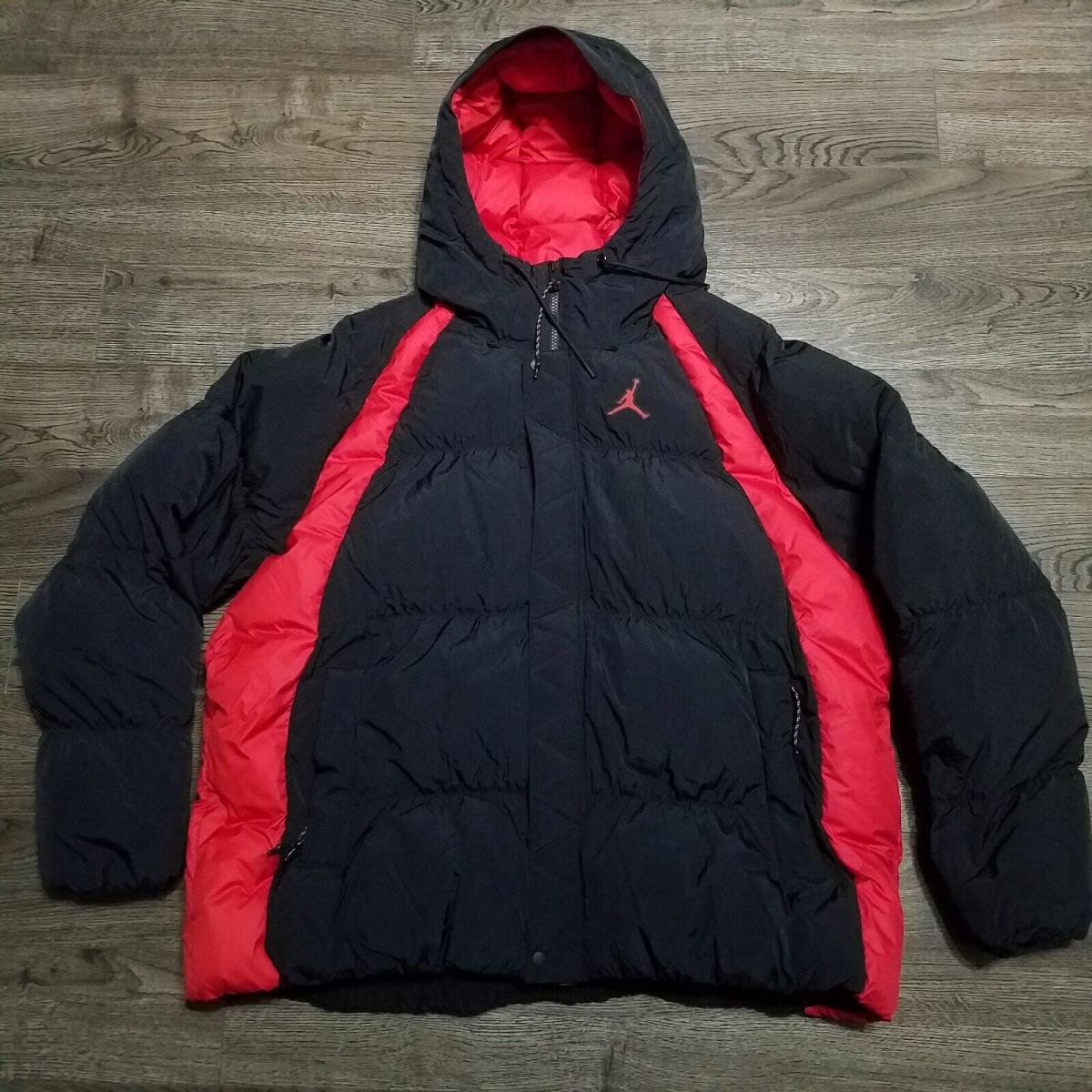 Nike Air Jordan Essentials Puffer Jacket Mens 2XL Black Red Bred Hooded