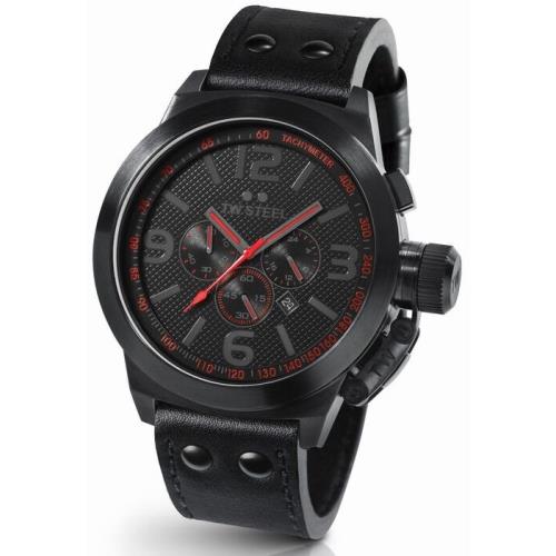 TW Steel TW902 Black Red Chronograph Leather Band Mens Watch - Great Gift