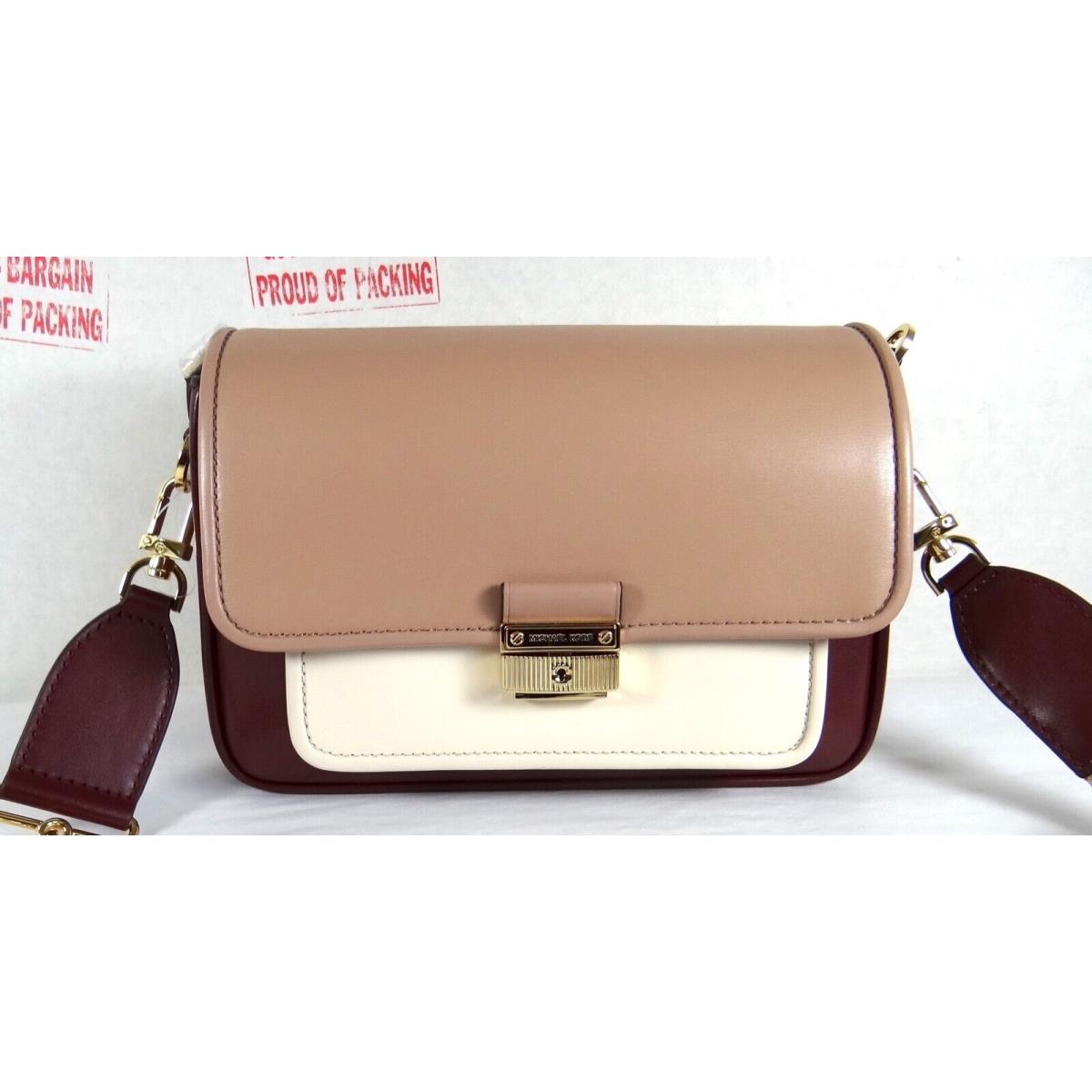 Michael Kors Bradshaw Medium Color-block Leather Crossbody Shoulder Bag Dark Berry Multi/Gold