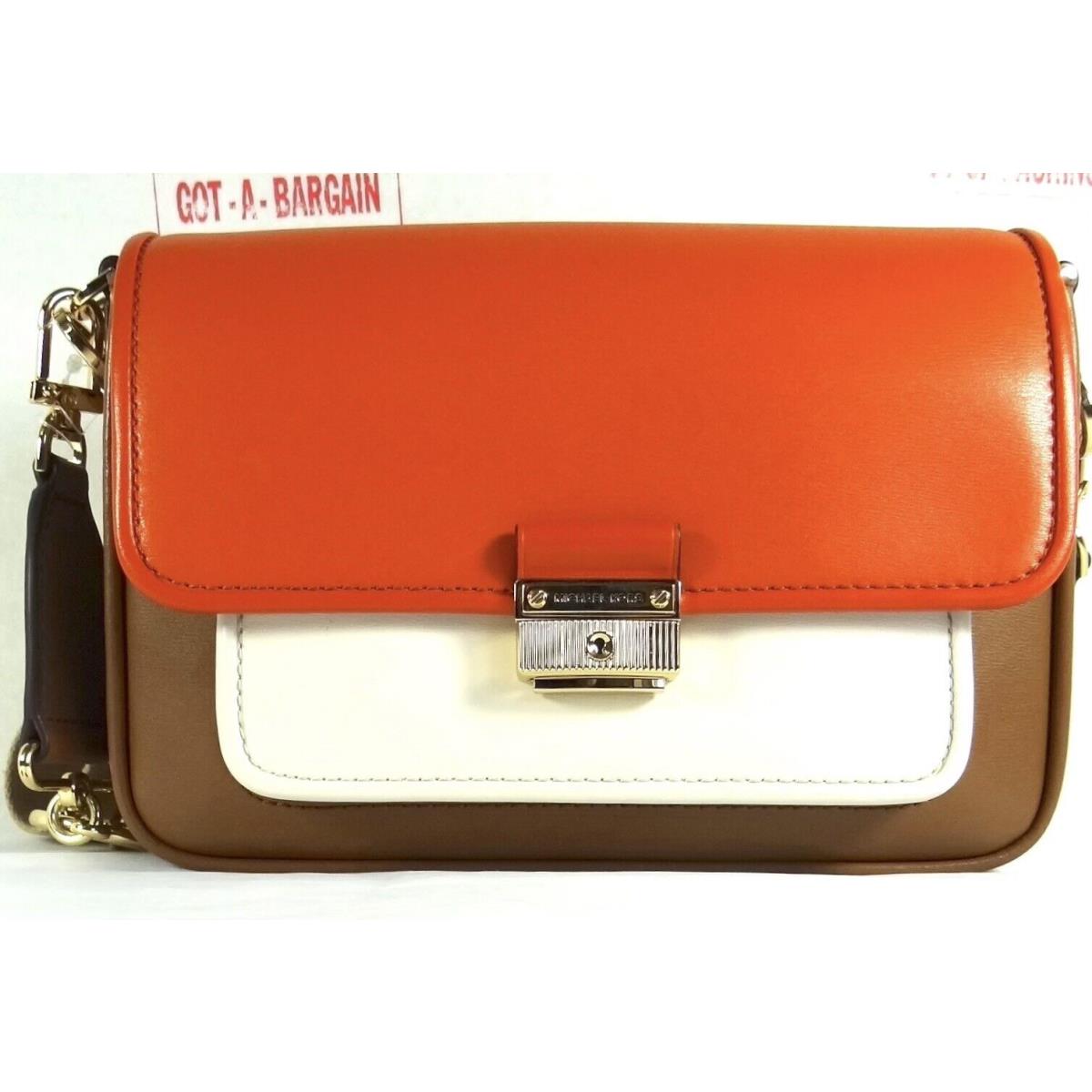 Michael Kors Bradshaw Medium Color-block Leather Crossbody Shoulder Bag Orange Multi/GOLD