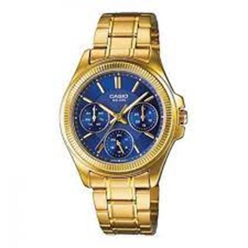 Casio Women`s Enticer Round Analog Blue Dial Golden Band Watch LTP-E304GB-2AVDF