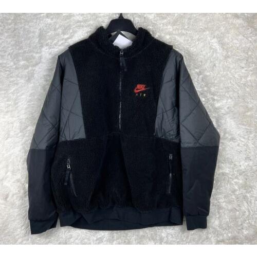 Nike Mens Sportswear Sherpa Half Zip Jacket Black Infrared DD6446-011 Sz 2XL Xxl