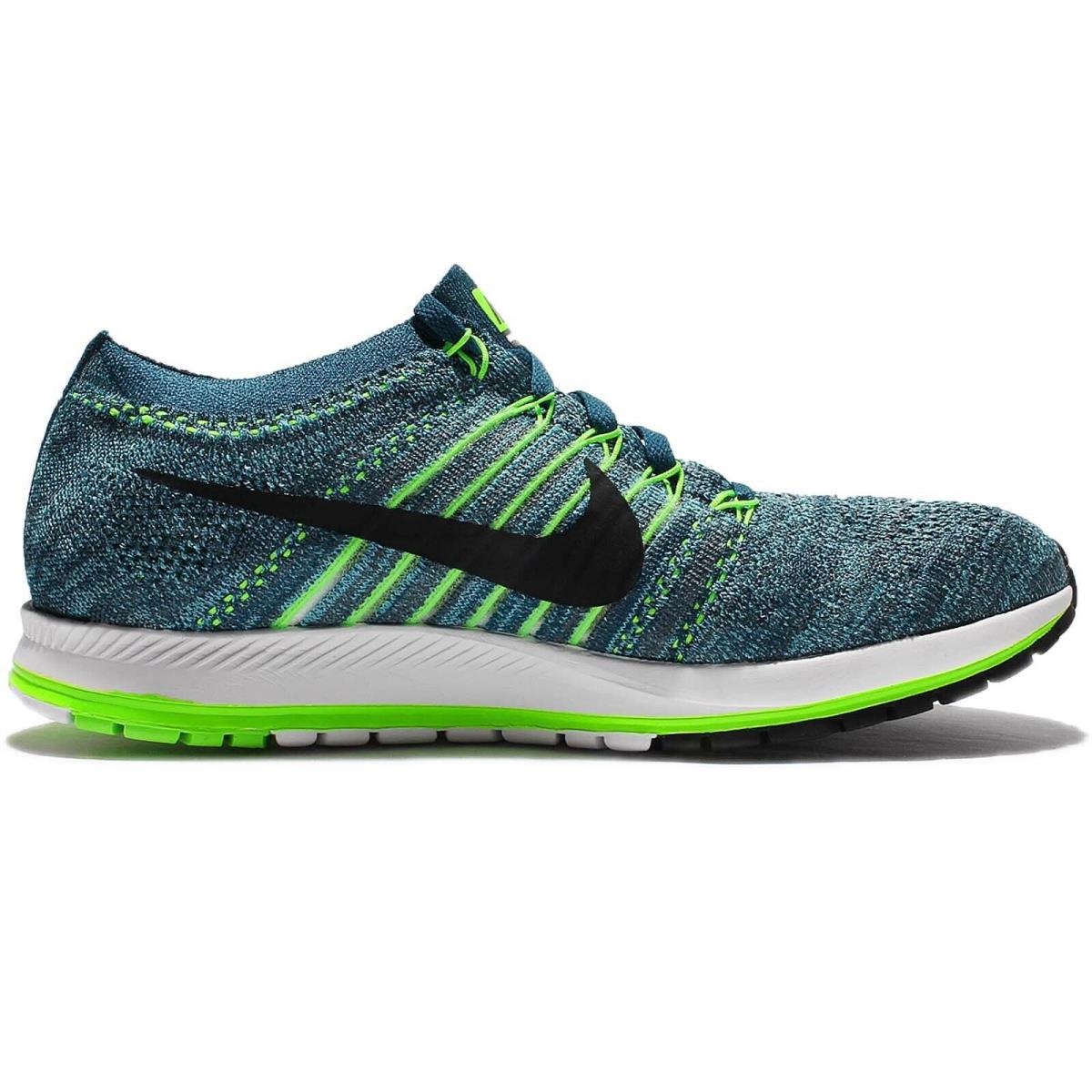 Nike Men`s Flyknit Streak Running Shoes Size 5 Gamma Blue/green Multi-color