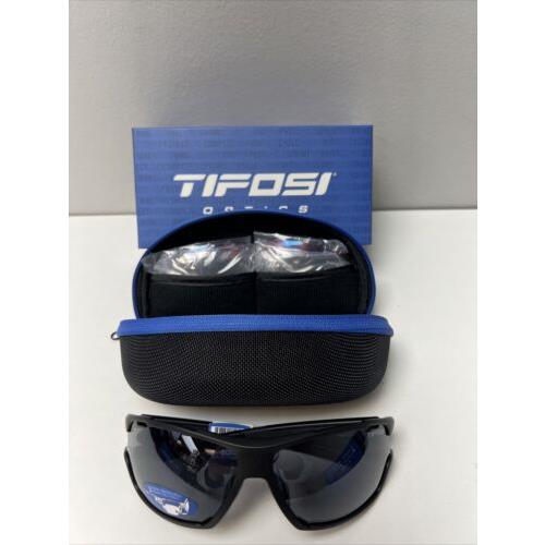 Tifosi Amok Sunglasses Matte Black w/ Smoke/ac Red/clear Interchangeable Lenses