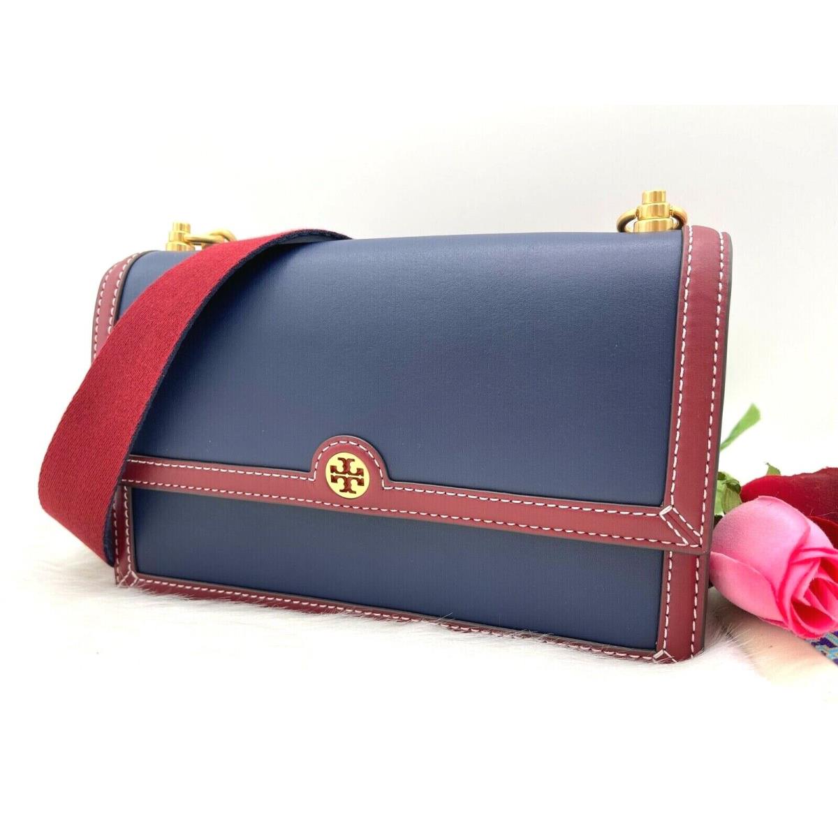 Tory Burch T Monogram Colorblock Leather Shoulder Bag-royal Navy