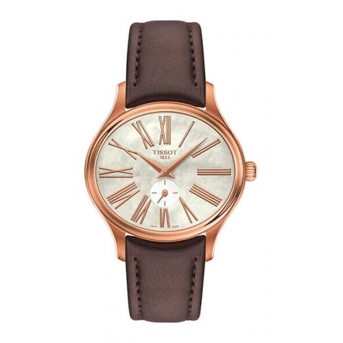 Tissot Bella Ora Rose Gold Pvd Oval Case Ladies Watch T103.310.36.113.00 - MOTHER OF PEARL Dial, Brown Band, Rose Gold Bezel