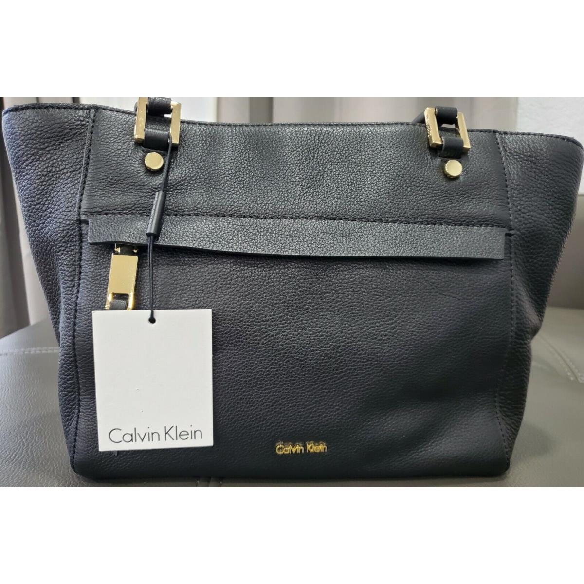 Calvin Klein Black Pebble Leather Angelina Tote Bag