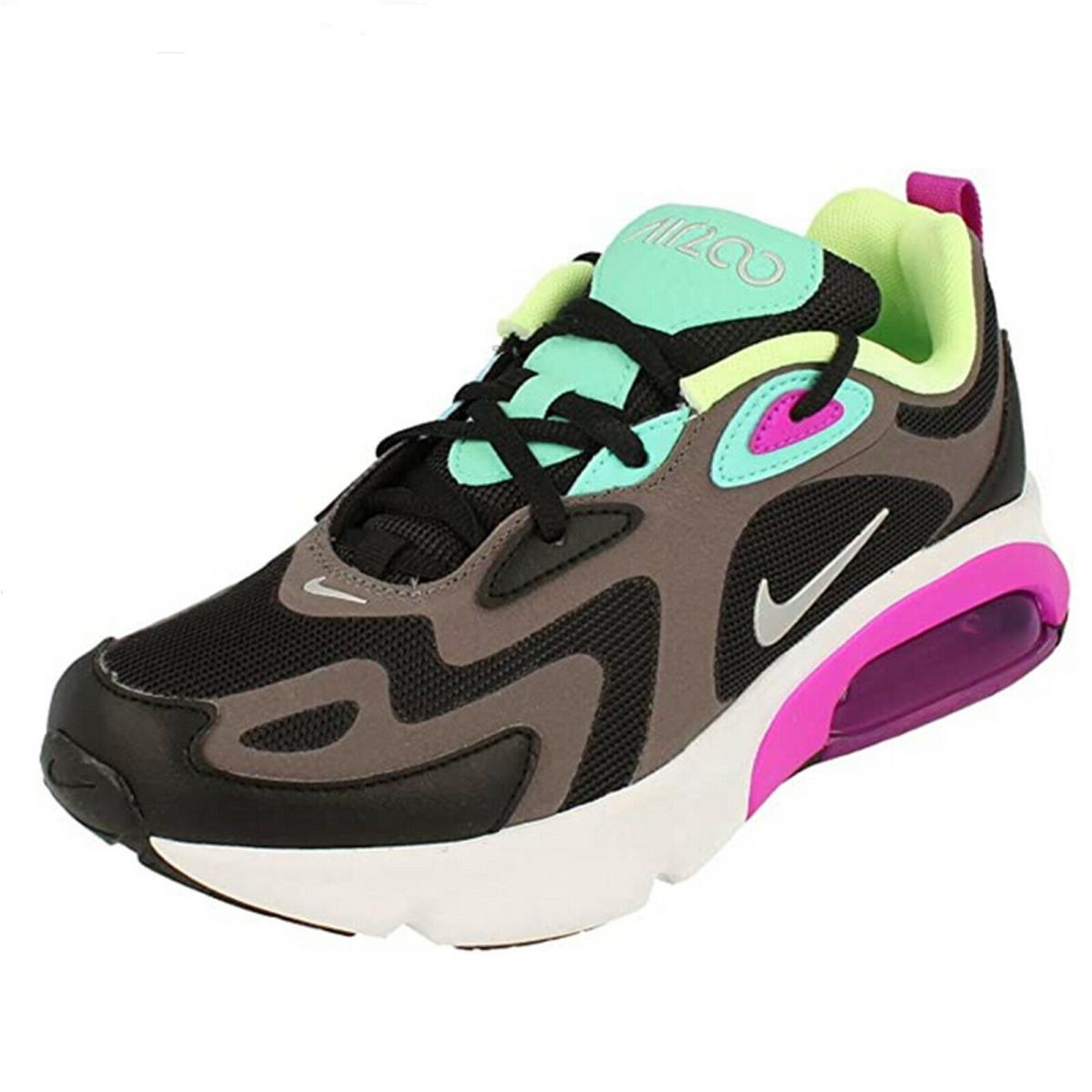 Nike Air Max 200 GS AT5627 - 004 Women`s Running/casual Shoes. NO Lid - BLACK/METALLIC SILVER