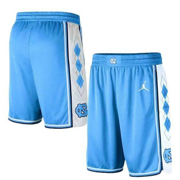 Nike Air Jordan Unc North Carolina Men`s Basketball Shorts Blue AT8914-448 - Carolina Blue/White