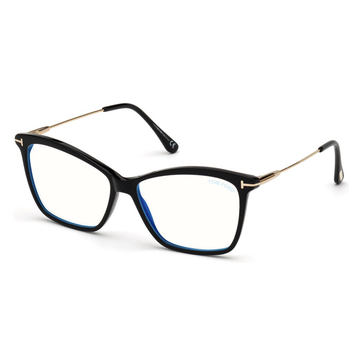 Tom Ford FT5687-B Eyeglasses Shiny Black Shiny Rose Gold Blue 56mm