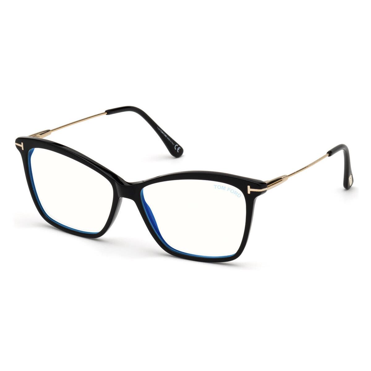 Tom Ford FT5687-F-B Eyeglasses Shiny Black Shiny Rose Gold Blue 56mm