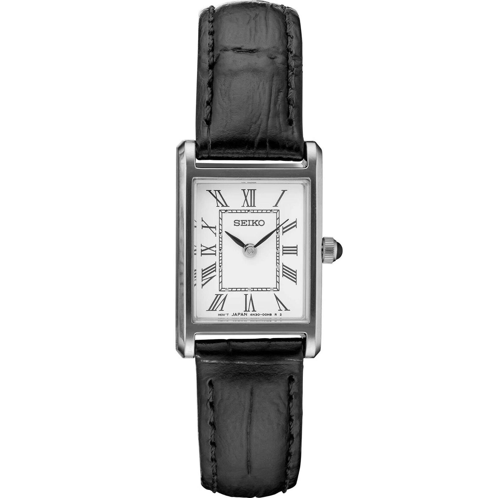 Seiko Essentials Women`s White Dial Black Leather Band Watch SWR053 ...