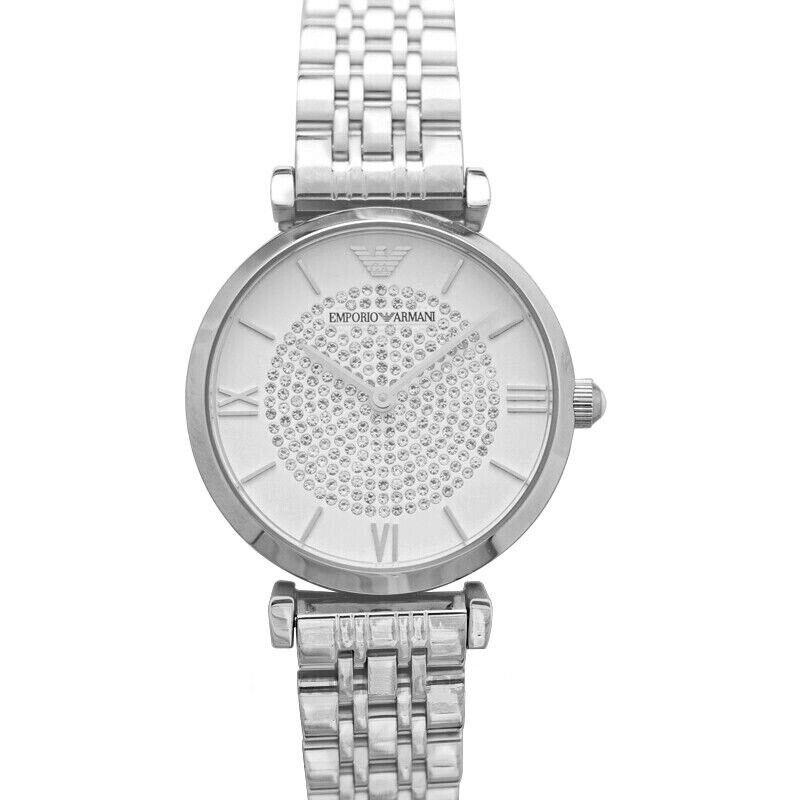 Emporio Armani Women`s Two-hand Silver Watch with Pav Stones AR1925