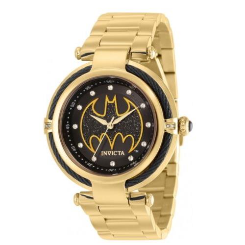 Invicta DC Comics Batman Women`s 40mm Limited Edition Glitter Dial Watch 36955 - Dial: Black, Band: Gold, Bezel: Black