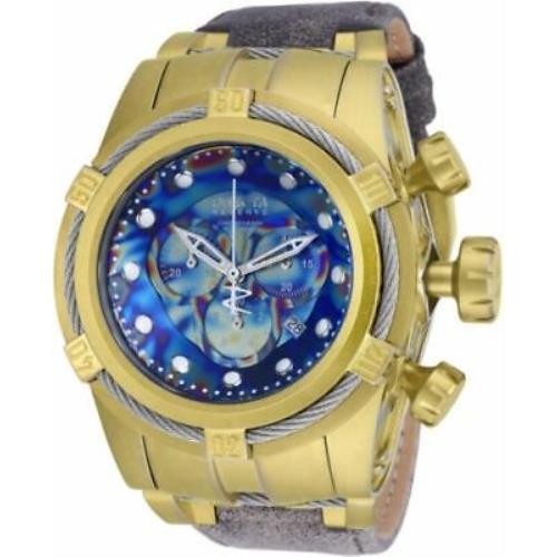Invicta Mens Bolt Zeus Empire Gold Tone Swiss Made Distressed Leather Watch