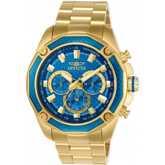 Invicta 22805 Aviator Gold Blue Dial Chronograph Quartz Watch 48MM - Blue Face, Blue Dial, Gold Band