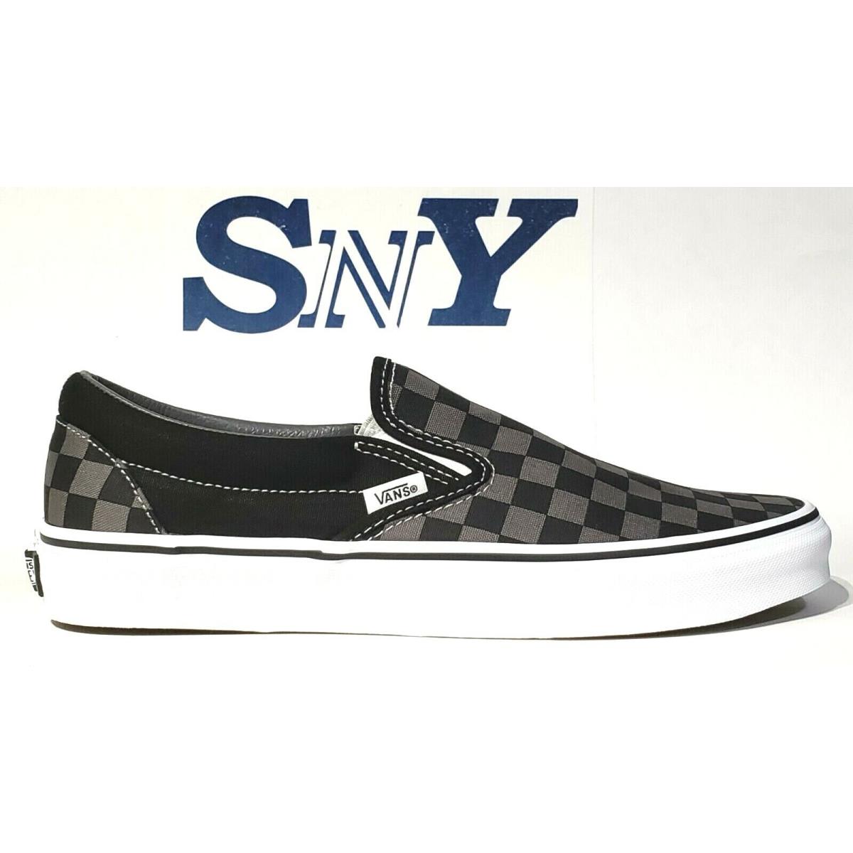 Vans Checkerboard Slip-on Low Cut Men`s Shoes Canvas Upper Black/pewter