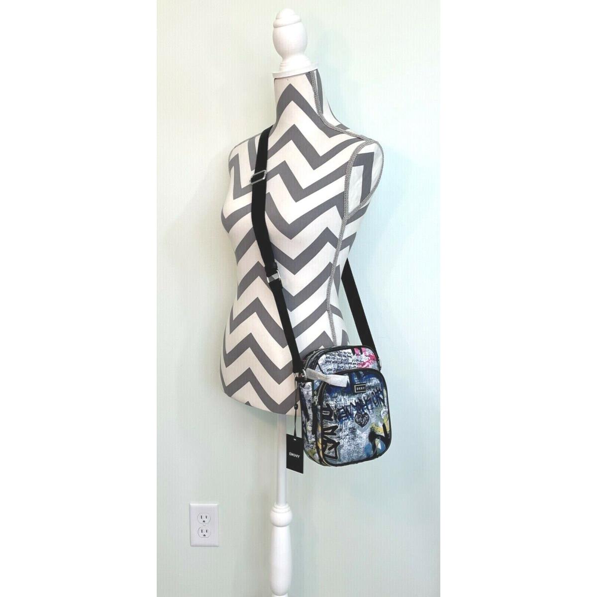 Dkny Crossbody NY Purse Gigi Flight Handbag Black White Multi Double Zip