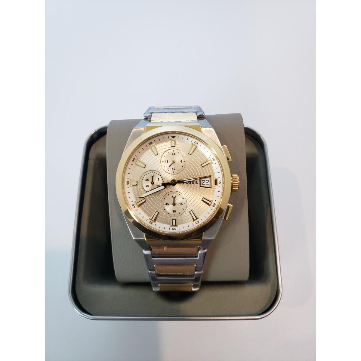 Fossil Everett Chronograph Multifunction Two-tone Gold Silver Men`s Watch FS5796