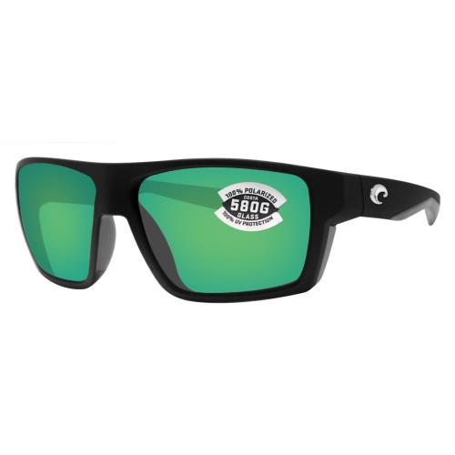 Costa Del Mar Bloke Matte Black Gray Frame Green 580 Polarized Glass Lens