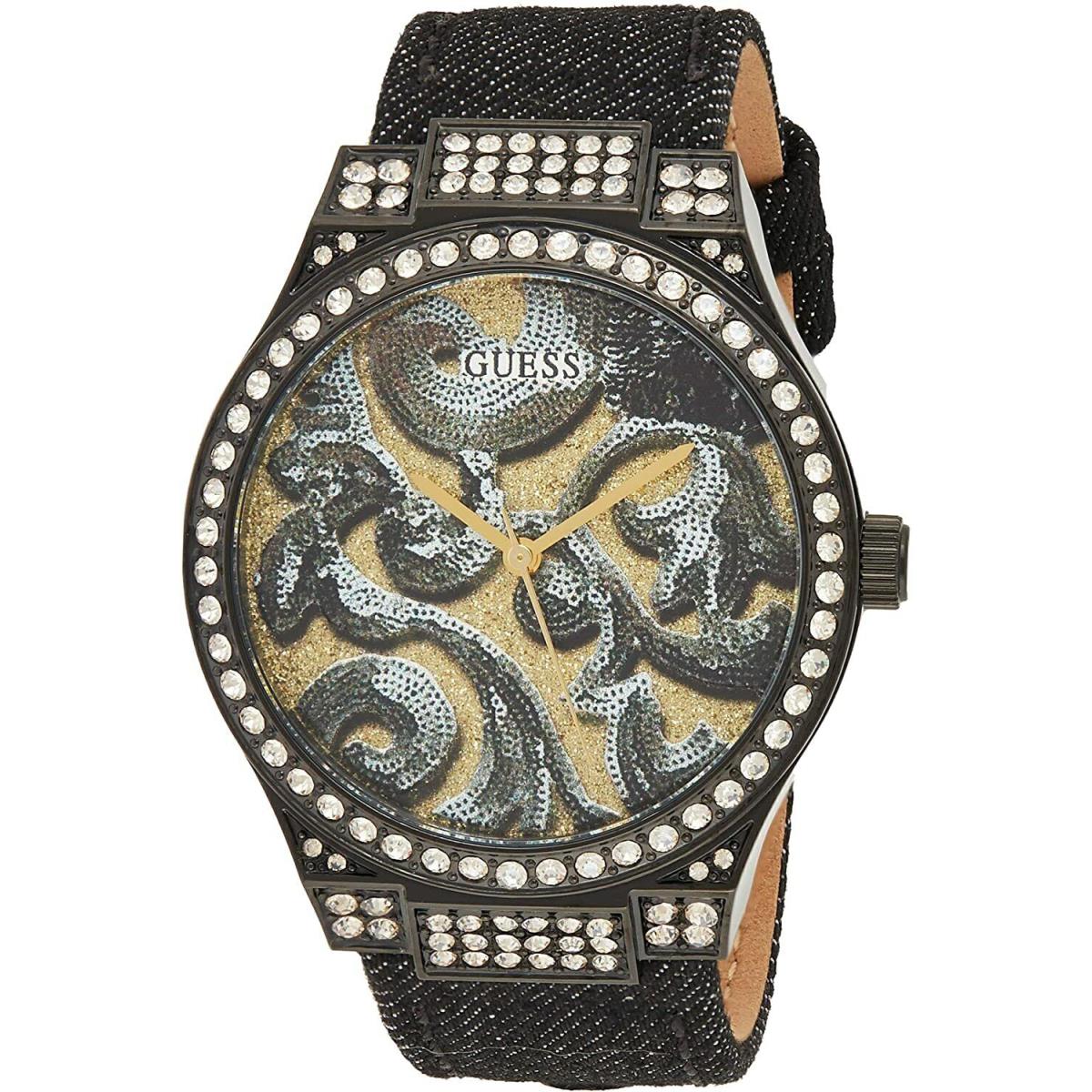 Guess Baroque Women`s Watch Synthetic Leather Strap Black Steel Case W0844L1