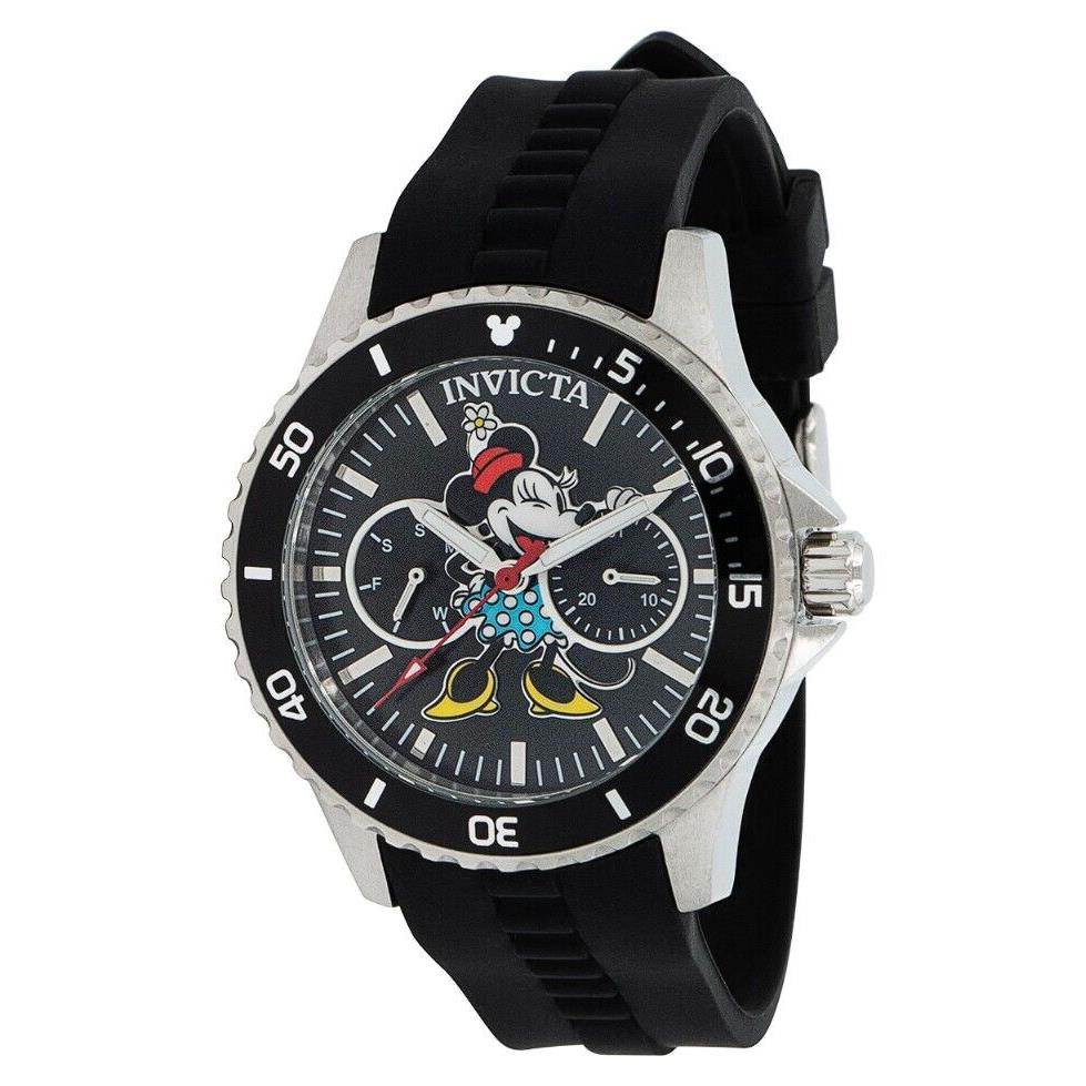 Invicta Disney Limited Edition Women`s 40mm Black Minnie Mouse Watch 39525 - Dial: Black, Multicolor, Band: Black, Bezel: Black, Silver