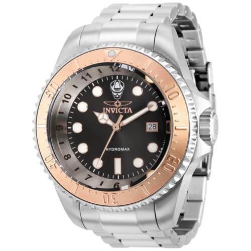 Invicta Men`s Watch Hydromax Silver Tone and Rose Gold Bezel Bracelet 38017 - Dial: Black, Band: Silver