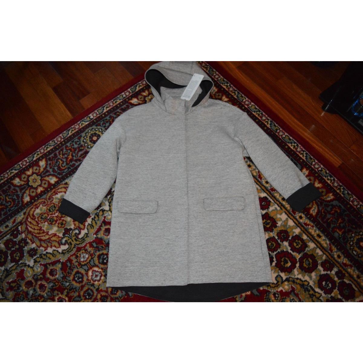 Lululemon Form Coat Full Front Zip Hooded Heather Grey/black Jersey 10/L Gray