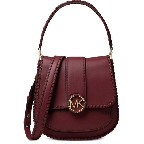 Michael Kors Lillie Whip Stitched Smooth Leather Shoulder Bag Oxblood Gold