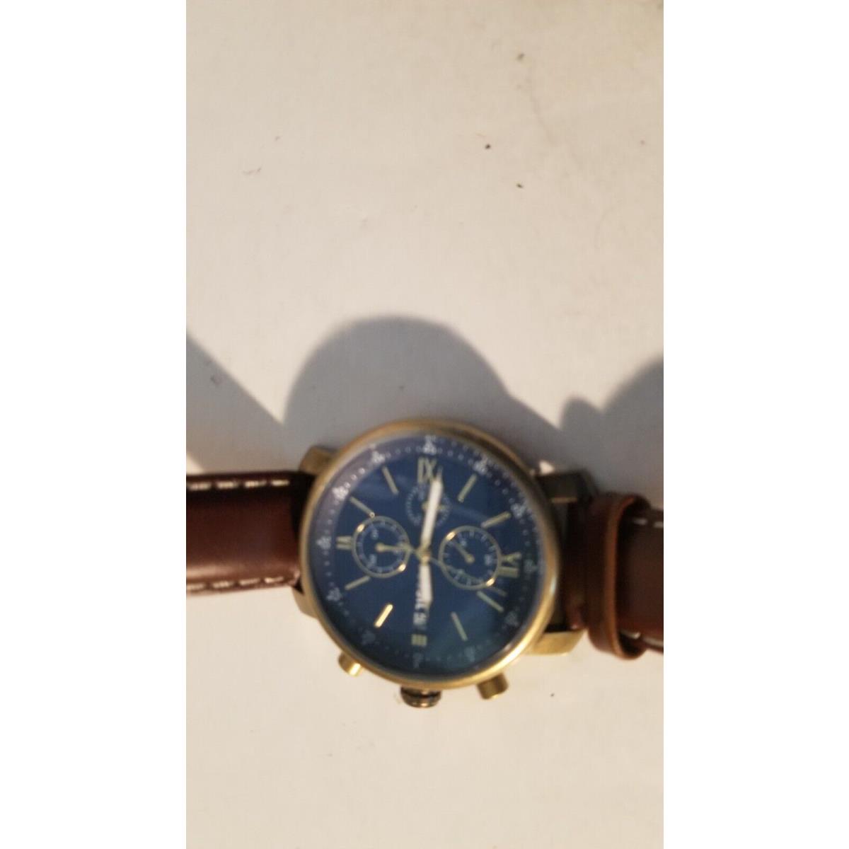 Fossil Rhett Chronograph Gold Blue Brown Leather BQ2099 Mens Watch