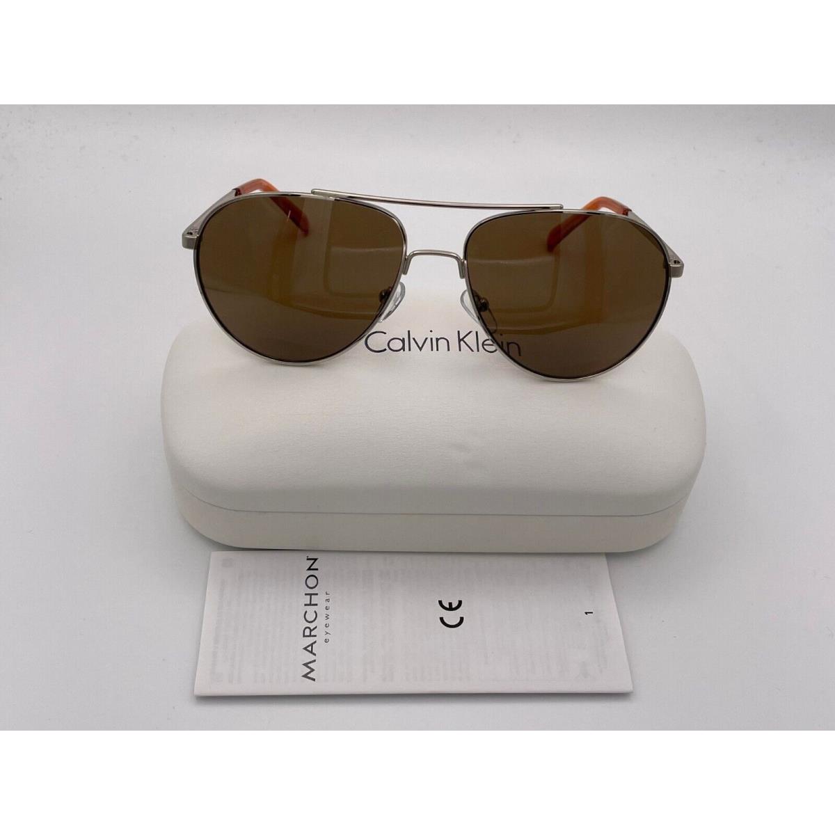 Calvin Klein R167S 717 Silver Brown Metal Aviator Sunglasses