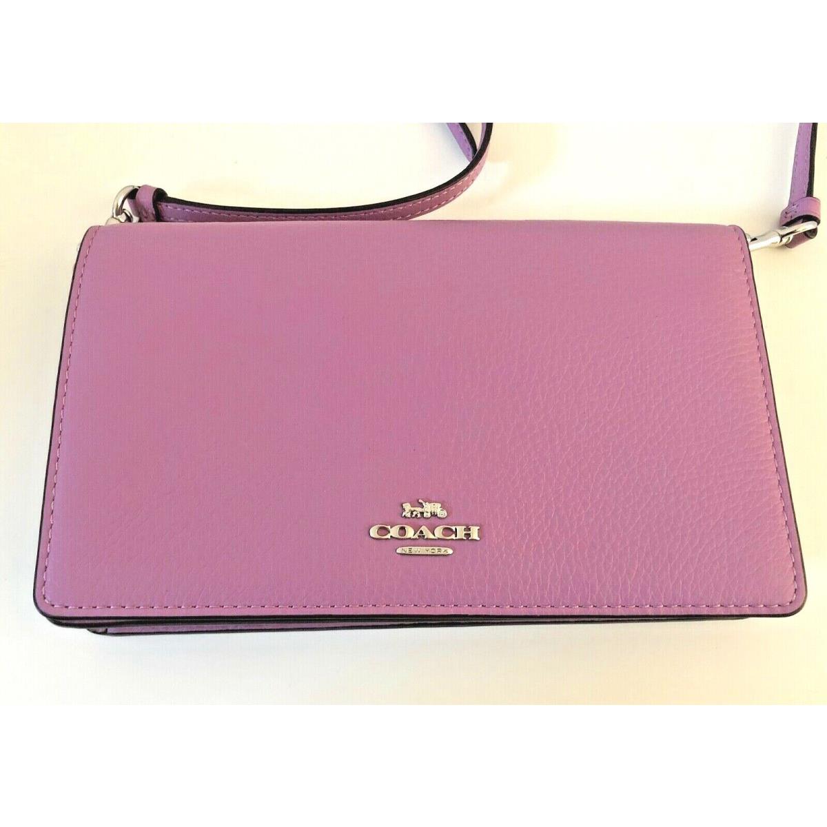 Coach Violet Orchid Purple Leather Foldover Crossbody Clutch Purse 3037