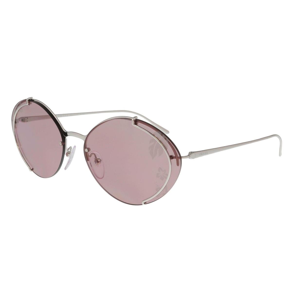 Prada PR 60US 1BC239 Oval Silver Hibiscus Print Lens Sunglasses