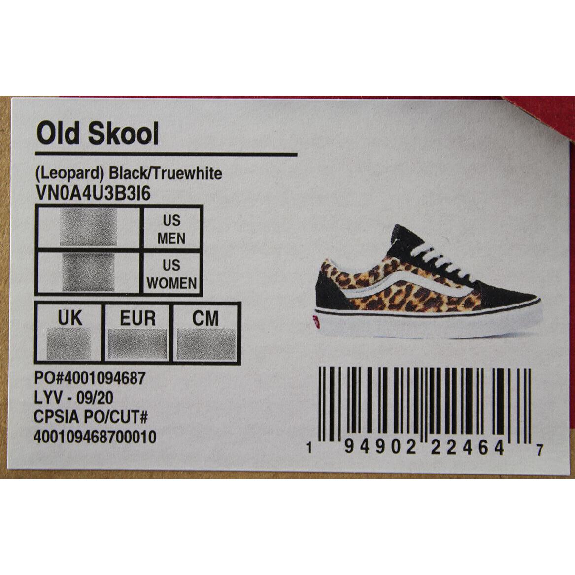 Vans Old Skool Leopard Black/true Animal US Men Women Sizes | 080630413883 - Vans shoes Old Skool - Black , Black/True White Full way | SporTipTop