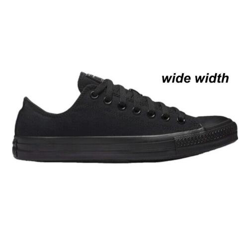 Converse Wide Width Unisex Chuck Taylor All Star Low Sneakers Mens Size Black Monochrome