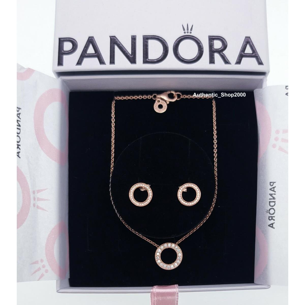 Pandora Sparkling Pave Circle Necklace Earring Gift Set B801637