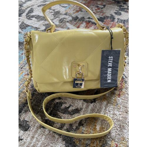 Steve Madden Women`s Yellow Bserra Magnetic Lock Crossbody Quilted Purse Reg