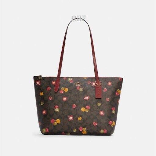 Coach Zip Top Tote In Signature Canvas GOLD/BROWN BLACK MULTI