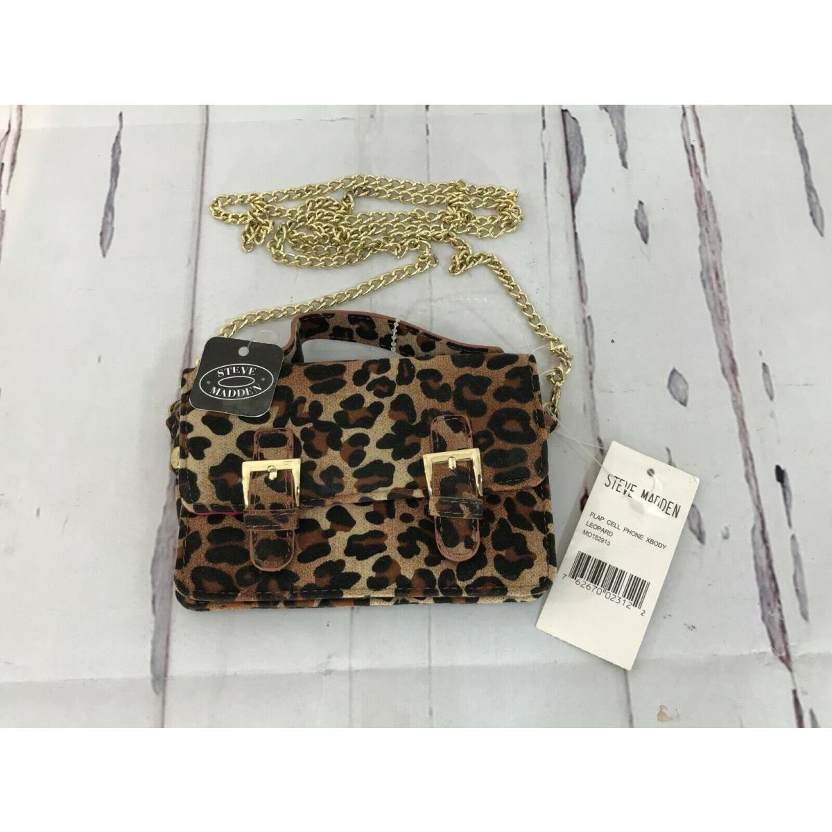 Steve Madden Small Leopard Crossbody Purse Flap Cell Phone Chain Buckles