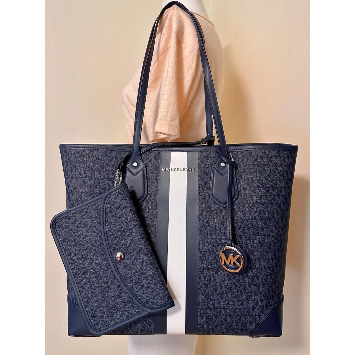 Michael Kors Eva MK Signature Pvc Leather Large Travel Tote with Pouch Admiral/pale blue/SV