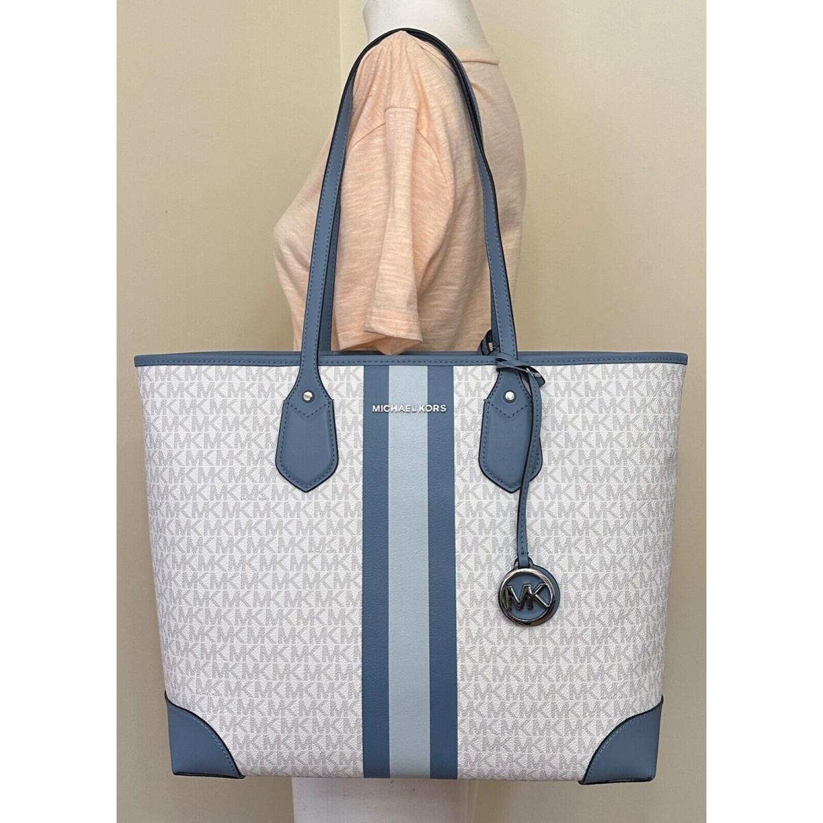 Michael Kors Eva MK Signature Pvc Leather Large Travel Tote with Pouch Chambray Multi/SV