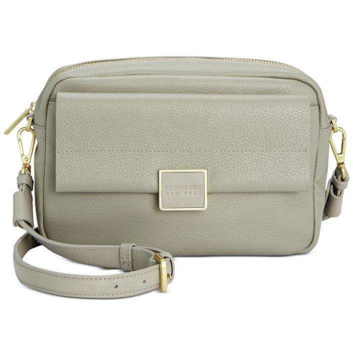 Kenneth Cole NY Christie Crossbody Light Grey Leather Gold Zip-around Close