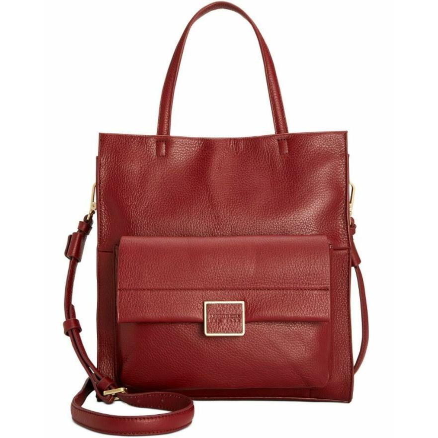 Kenneth Cole Christie Large Tote Crossbody Port Red Pebble Leather Pockets