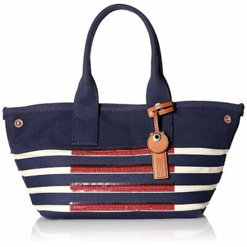 Marc Jacobs Canvas Striped Tote in Prussian Blue/ecru