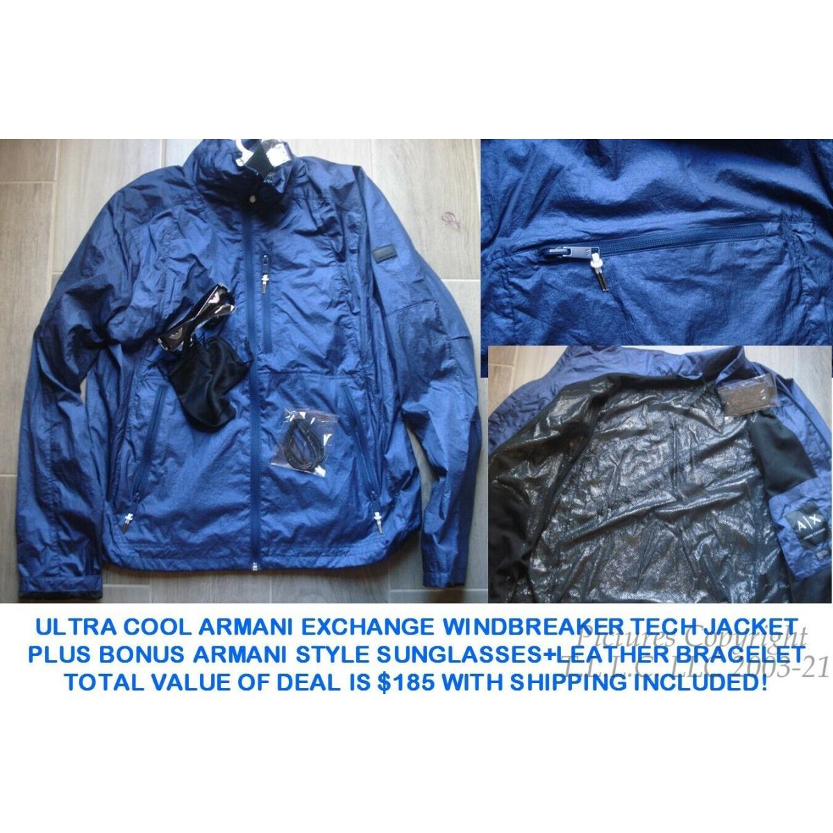 Hot Metallic Blue Cool Armani Exchange A/x Packable Tech JACKET-SZ=M-$160+V