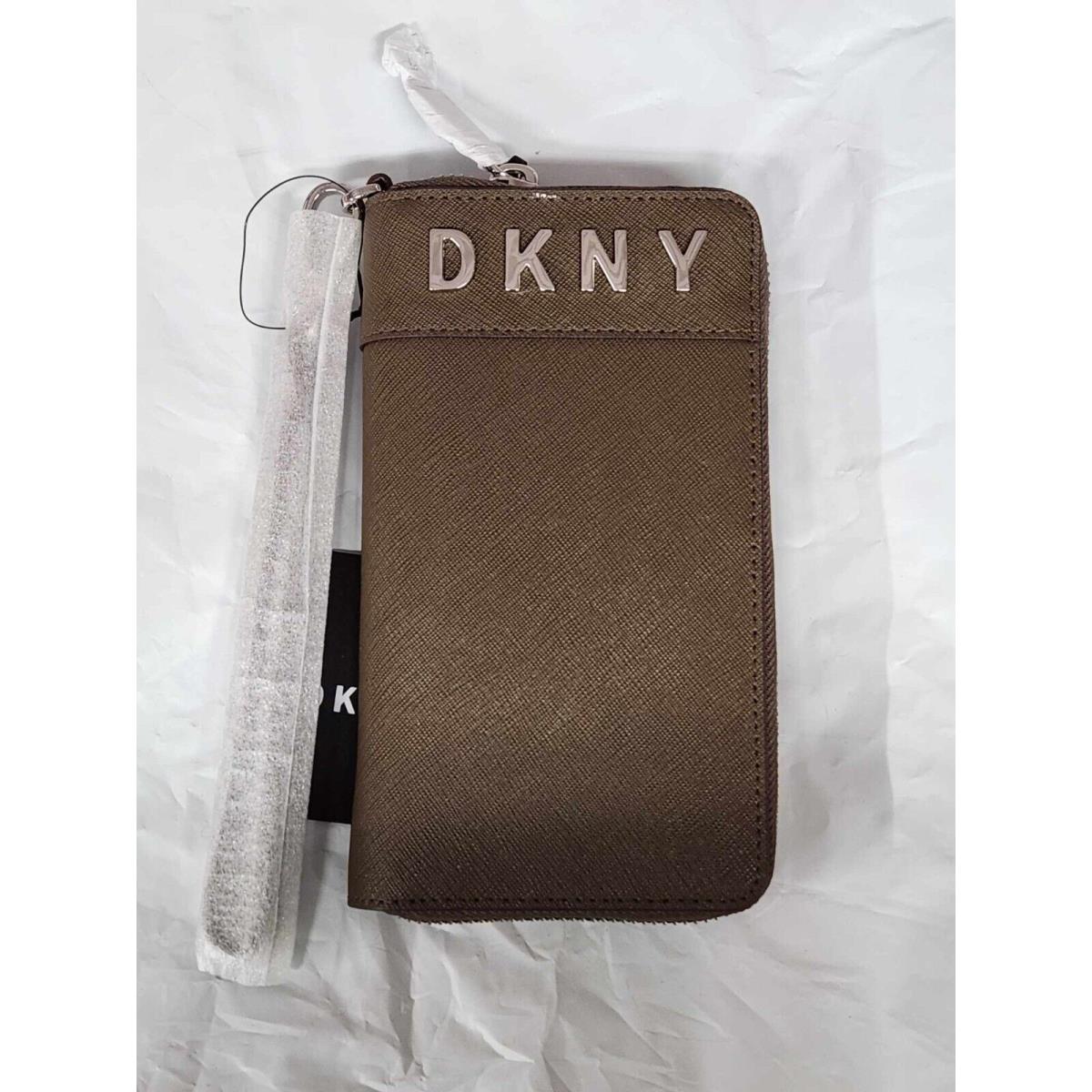 Dkny Bedford Saffiano Logo Wristlet Tech Wallet Olivine Color